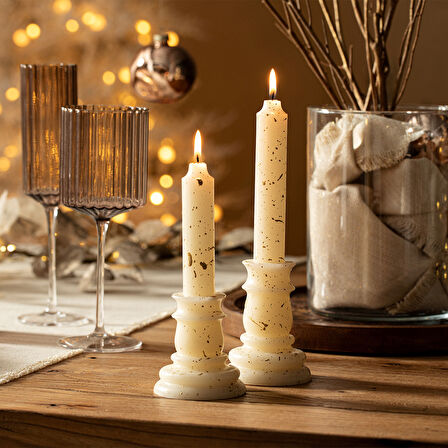 Flamme Kaideli Şamdan Mum Gold 20 Cm Gold