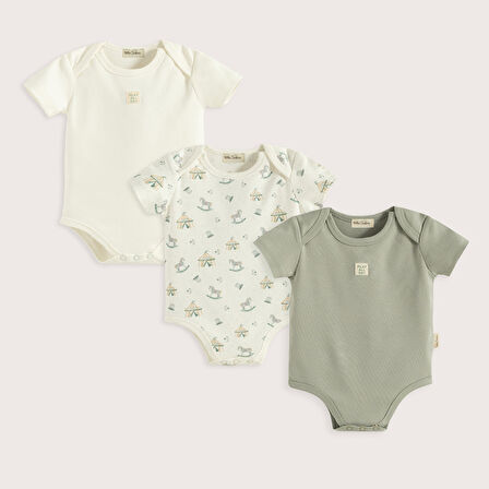 Cute Cırcus 3'Lü Body Set Ekru/Yeşil