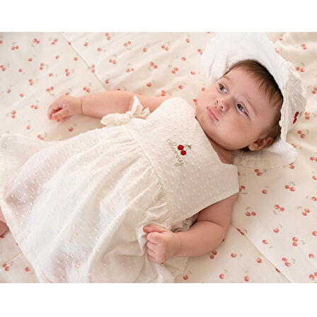 Cherry Boom Nakışlı Elbise Vanilya