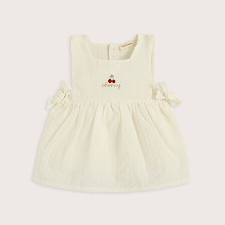 Cherry Boom Nakışlı Elbise Vanilya