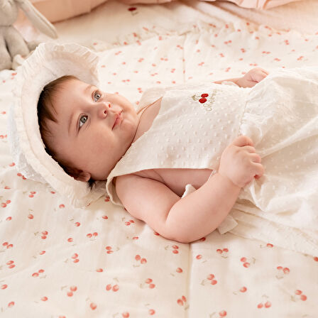 Cherry Boom Nakışlı Elbise Vanilya