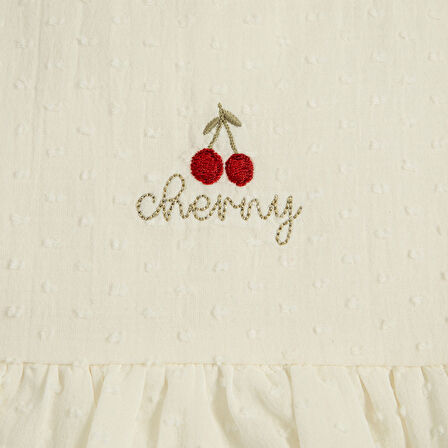 Cherry Boom Nakışlı Elbise Vanilya