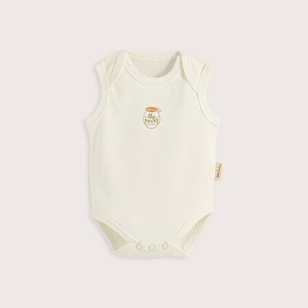 Happy Bee Basklı Kolsuz Body Ekru