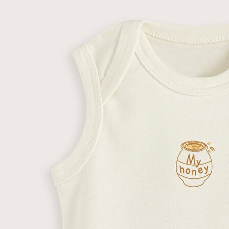 Happy Bee Basklı Kolsuz Body Ekru