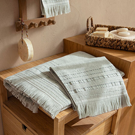 Derin Yüz Havlusu 50x90cm DUMAN YEŞİL/YUMUŞAK SARI