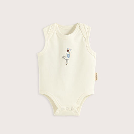 Sea Side Baskılı Kolsuz Body Ekru