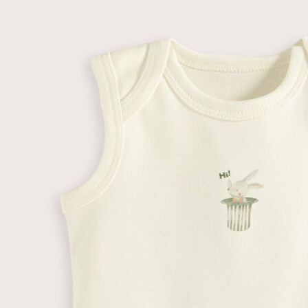 Cute Circus Baskılı Kolsuz Body Ekru