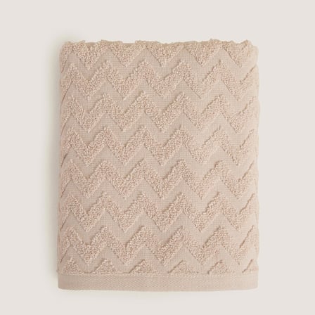 Zigzag %100 Pamuk Banyo Havlusu 70x140 cm Bej