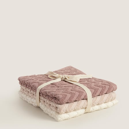 Zıgzag %100 Pamuk 3'lu Yüz Havlusu Seti 50x80 cm Mürdüm/Bej/Ekru