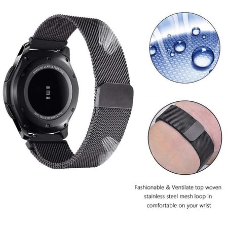 Gear S3 (22mm) Uyumlu KRD-12 Metal NRTK Kordon-Siyah