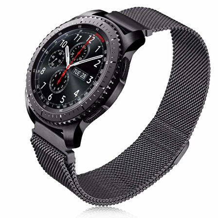 Gear S3 (22mm) Uyumlu KRD-12 Metal Zore Kordon-Siyah