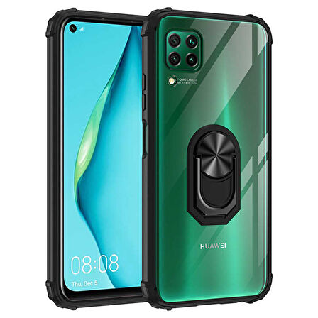 Huawei P40 Lite Kılıf Yüzüklü Şeffaf Mola Kapak