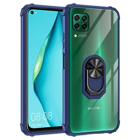 Huawei P40 Lite Kılıf Yüzüklü Şeffaf Mola Kapak
