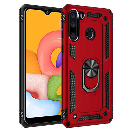 Samsung Galaxy A21 Kılıf Vega Tank Sert Yüzüklü Standlı Zırh Koruma Kapak