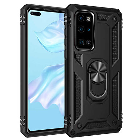 Huawei P40 Kılıf Kılıf Vega Tank Sert Yüzüklü Standlı Zırh Koruma Kapak