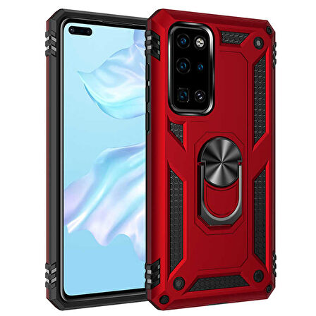 Huawei P40 Kılıf Kılıf Vega Tank Sert Yüzüklü Standlı Zırh Koruma Kapak