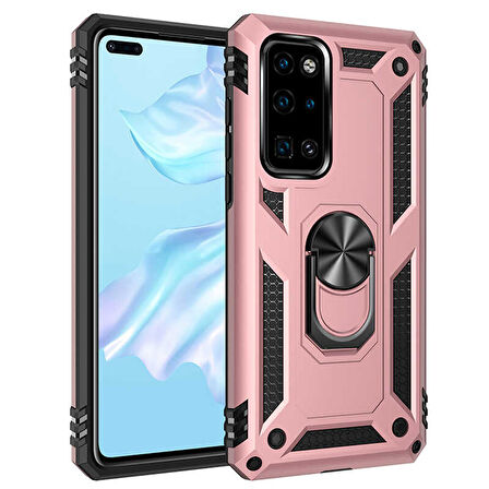 Huawei P40 Kılıf Kılıf Vega Tank Sert Yüzüklü Standlı Zırh Koruma Kapak