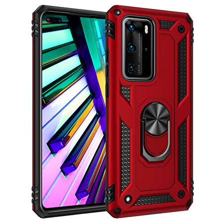 Huawei P40 Pro Kılıf Vega Tank Sert Yüzüklü Standlı Zırh Koruma Kapak