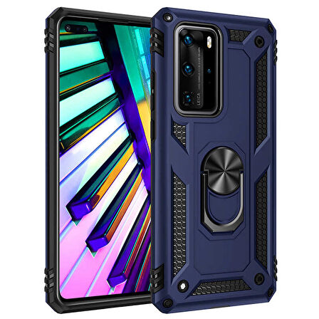 Huawei P40 Pro Kılıf Vega Tank Sert Yüzüklü Standlı Zırh Koruma Kapak