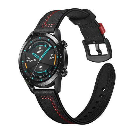 ​​Galaxy Watch 46mm (22mm) Uyumlu KRD-19 Deri Zore Kordon-Kahverengi