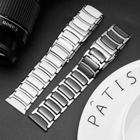 Gear S3 (22mm) Seramik Metal Zore Kordon-Siyah-Gümüş