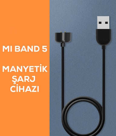 Siyah Xiaomi Mi Band 5 Usb Şarj Kablosu-Zore