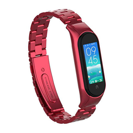 Xiaomi Mi Band 6 Uyumlu KRD-04 Metal Zore Kordon-Kırmızı