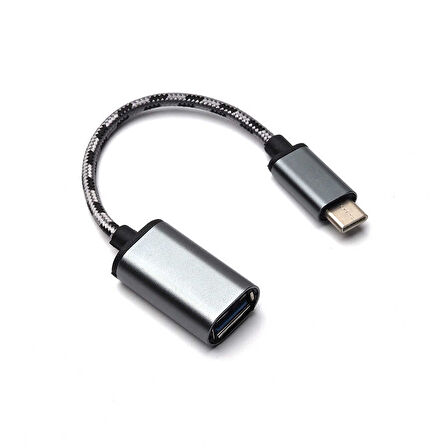 Siyah Kablolu Metal Type-C Otg-Zore