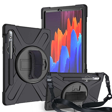 Galaxy Tab S7 Plus T970 Kılıf  Uyumlu ​İNC Defender Tablet Silikon-Siyah
