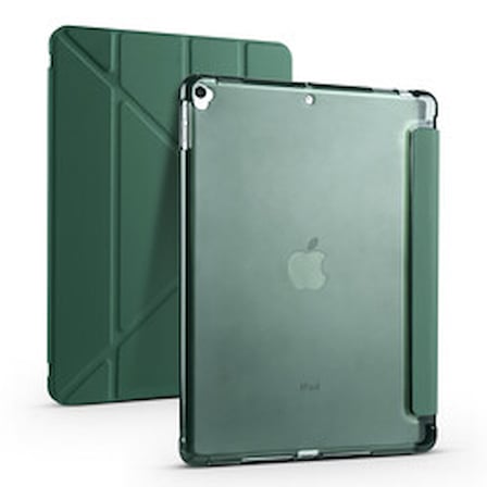 Lexroo iPad 10.2 2021 (9.Nesil) Tri Folding Kalem Bölmeli Standlı Silikon Kılıf - Koyu Yeşil