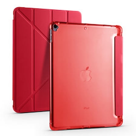 Lexroo iPad 10.2 2021 (9.Nesil) Tri Folding Kalem Bölmeli Standlı Silikon Kılıf - Kırmızı