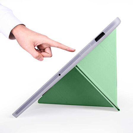 Galaxy Tab S7 T870 Kılıf  Uyumlu ​ALT Tri Folding Kalem Bölmeli Standlı Kılıf-Açık Yeşil