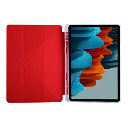 Galaxy Tab S7 Plus T970 Kılıf  Uyumlu ​İNC Tri Folding Kalem Bölmeli Standlı Kılıf-Koyu Yeşil