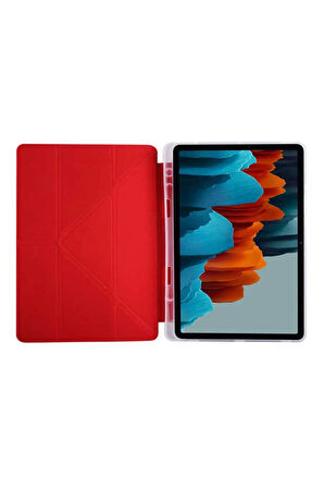 Galaxy Tab S7 Plus T970 Kılıf Tri Folding Kalem Bölmeli Standlı Kılıf-siyah