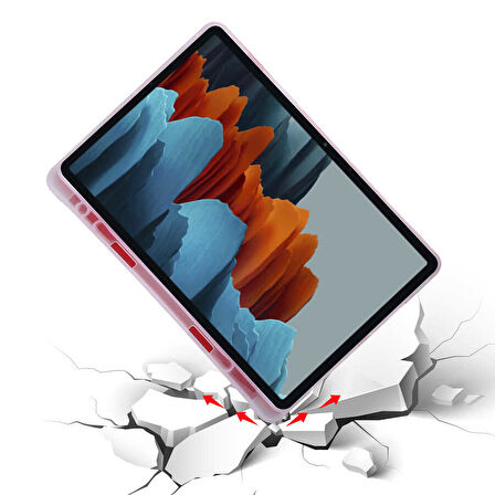 Galaxy Tab S7 Plus T970 Kılıf  Uyumlu ​EFFX Tri Folding Kalem Bölmeli Standlı Kılıf-Kırmızı