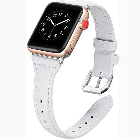​​​Watch 38mm Uyumlu KRD-28 Deri Zore Kordon-Beyaz