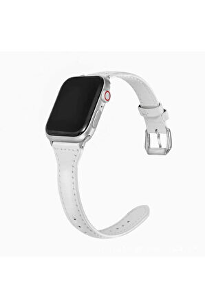 Apple Watch Ultra 49mm Kordon Uyumlu Krd-28 Deri Strap Kayış - Beyaz