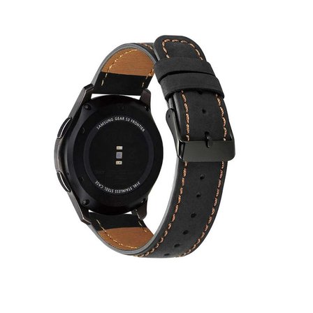 Galaxy Watch 46mm 22mm Uyumlu KRD-29 Deri Zore Kordon-Siyah