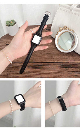 ​​​Watch 44mm Uyumlu KRD-28 Deri Zore Kordon-Siyah