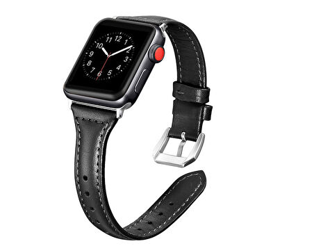 ​​​Watch 44mm Uyumlu KRD-28 Deri Zore Kordon-Siyah
