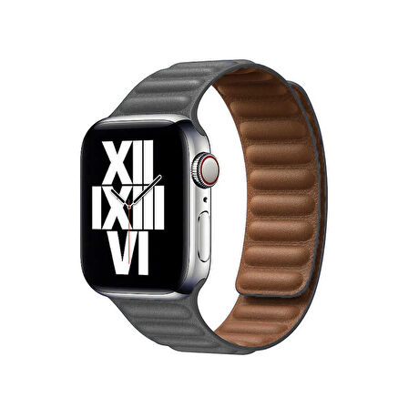 ​​​Watch 44mm Uyumlu KRD-34 Deri Zore Kordon-Gri