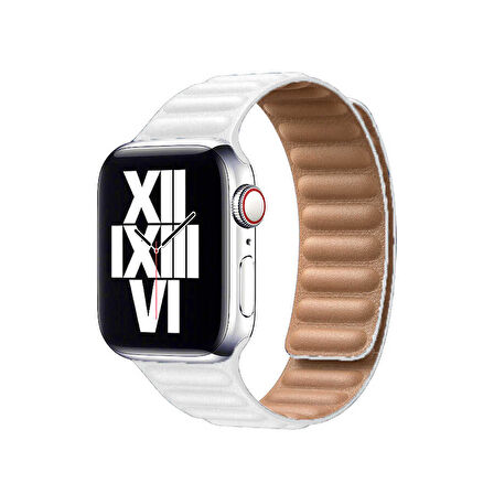 ​​​Watch 44mm Uyumlu KRD-34 Deri Zore Kordon-Beyaz