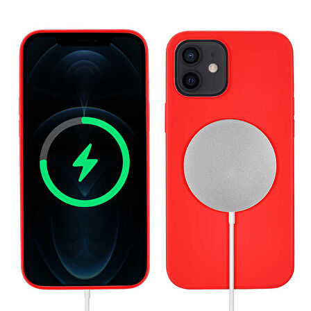 iPhone 12 Mini Uyumlu Zore Silksafe Wireless Kapak-Kırmızı