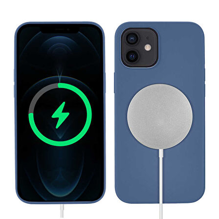 iPhone 12 Mini Uyumlu Zore Silksafe Wireless Kılıf-Mavi
