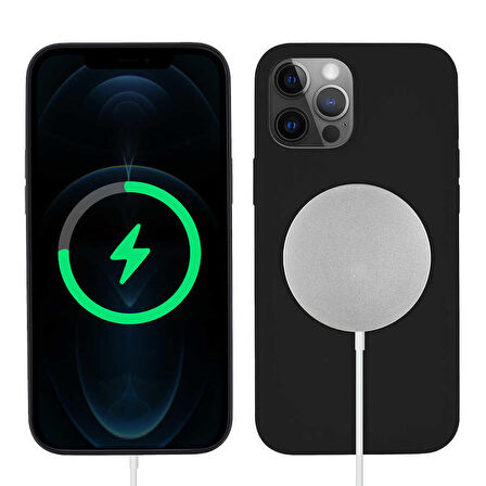 iPhone 12 Pro Uyumlu Zore Silksafe Wireless Kapak-Siyah
