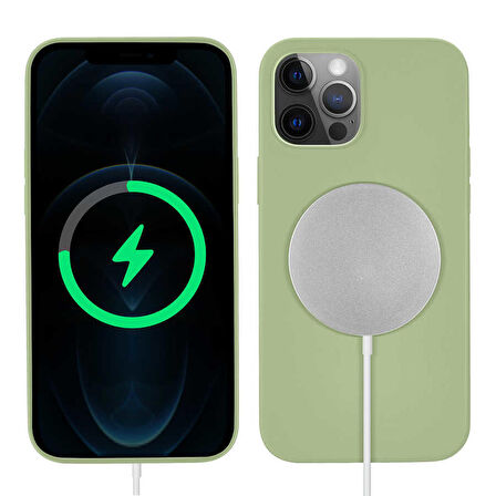 iPhone 12 Pro Uyumlu Zore Silksafe Wireless Kapak-Açık Yeşil