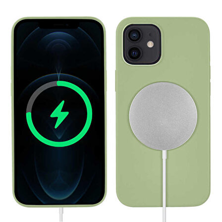 iPhone 12 Uyumlu Zore Silksafe Wireless Kapak-Açık Yeşil