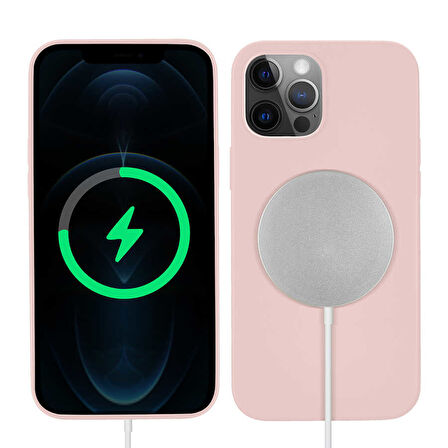 iPhone 12 Pro Max Uyumlu Zore Silksafe Wireless Kılıf-Pembe Açık