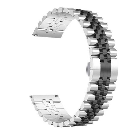 Gear S2 Uyumlu KRD-36 20mm Metal MKST Kordon-Gümüş-Siyah