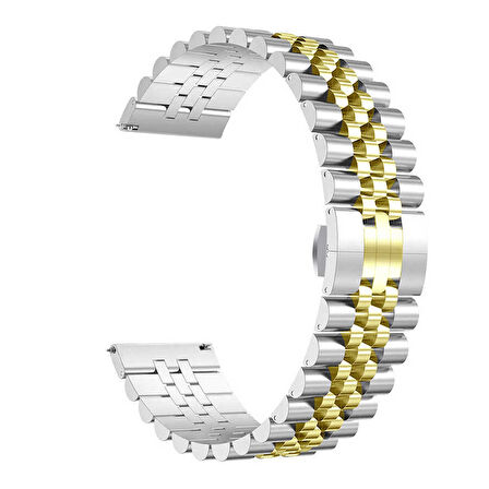 Gear S3 Uyumlu KRD-36 22mm Metal Zore Kordon-Gümüş-Gold